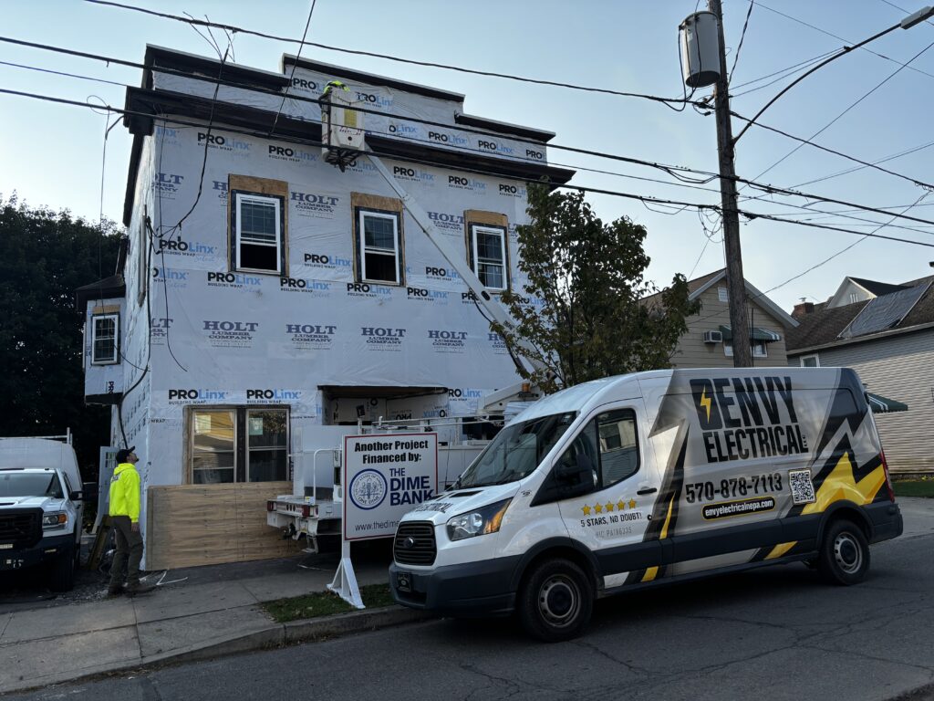 Envy Electrical crew working on commercial building renovation project in Northeast Pennsylvania